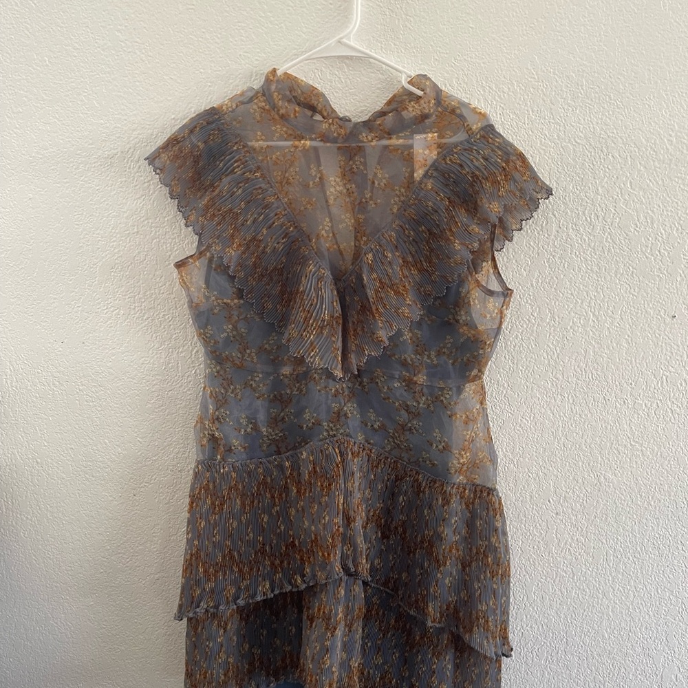 TOPSHOP Frill Organza Mini Dress in Grey/Blue NWT